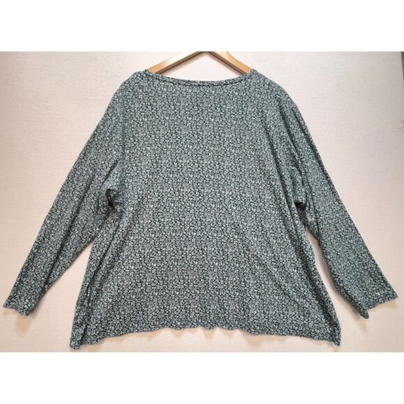 Croft & Barrow Womens The Classic Tee Shirt Sz 3X Green White Floral Long Sleeve - Picture 2 of 10